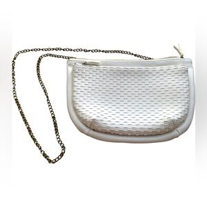 Anthropologie Woven Zip Pocket Crossbody Bag White Chain Strap NWOT